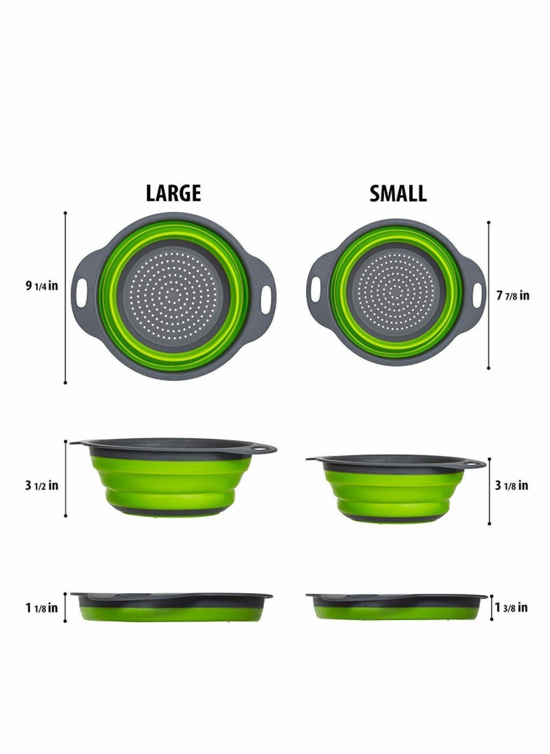 Y&D - Silicone Collapsible Colander Round Folding Strainers.BPA Free,Collapsible Colanders with Handles,Round Kitchen Sink Strainers,Heat-Resistant Silicone(2 Pc. Set/Green) - Image 1