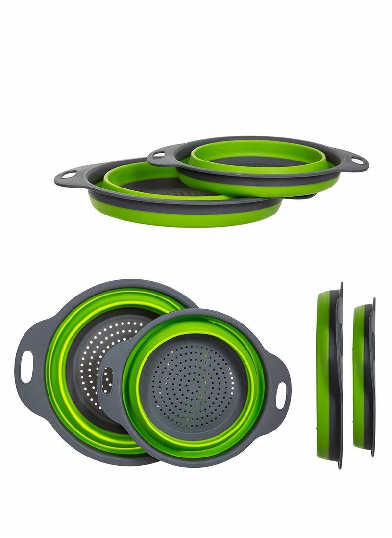 Y&D - Silicone Collapsible Colander Round Folding Strainers.BPA Free,Collapsible Colanders with Handles,Round Kitchen Sink Strainers,Heat-Resistant Silicone(2 Pc. Set/Green) - Image 1