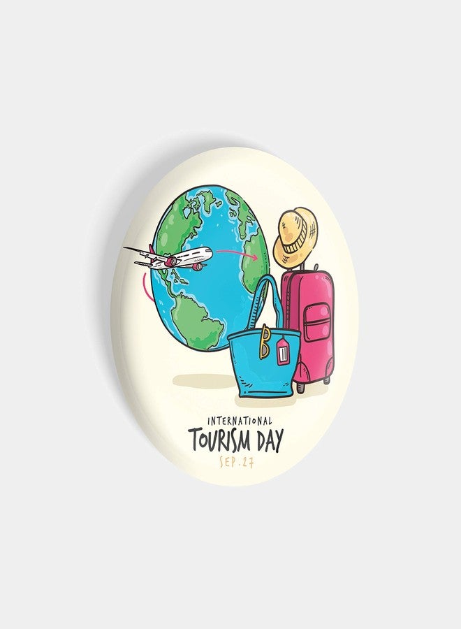 dhcrafts Pin Badges Yellow International Tourism Day Glossy Finish Design Pack of 1 - Image 3