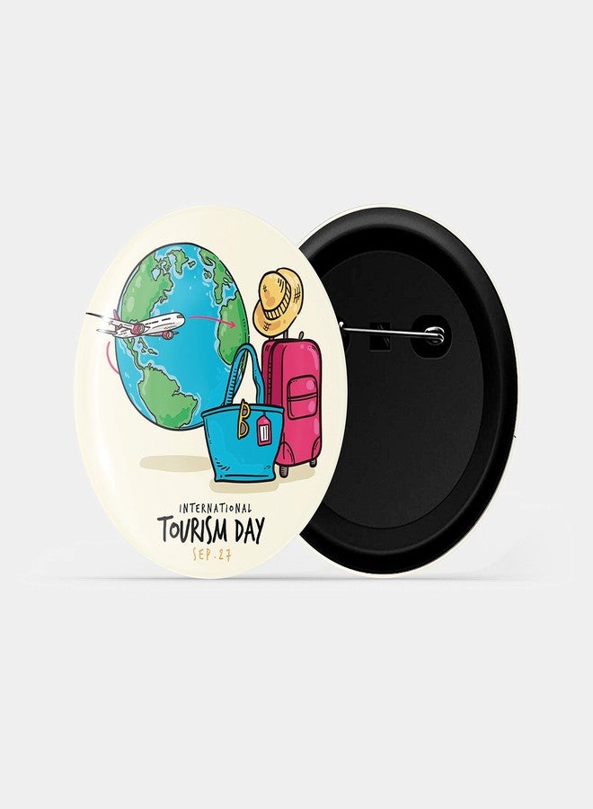 dhcrafts Pin Badges Yellow International Tourism Day Glossy Finish Design Pack of 1 - Image 2