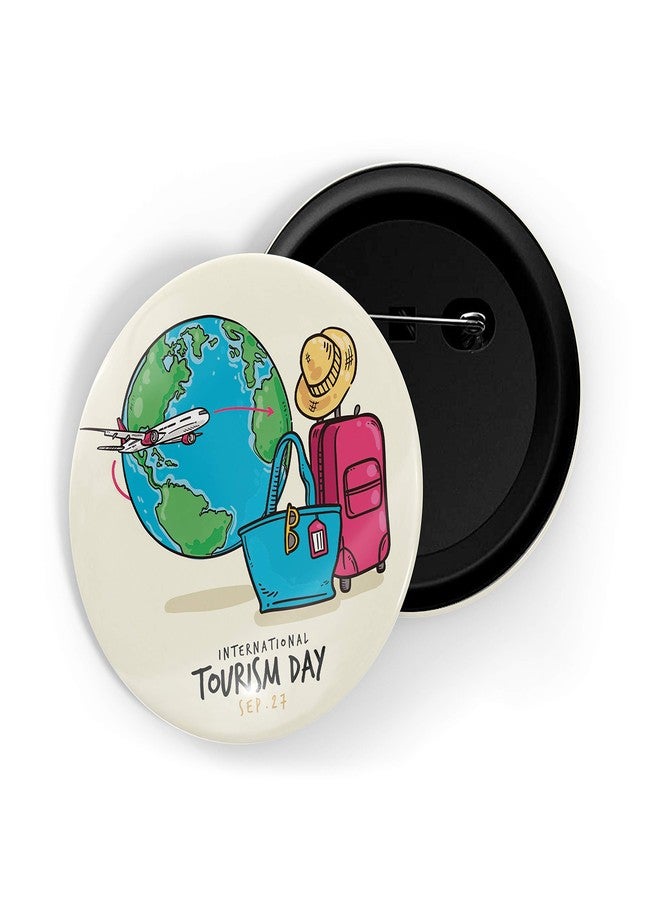 dhcrafts Pin Badges Yellow International Tourism Day Glossy Finish Design Pack of 1 - Image 1