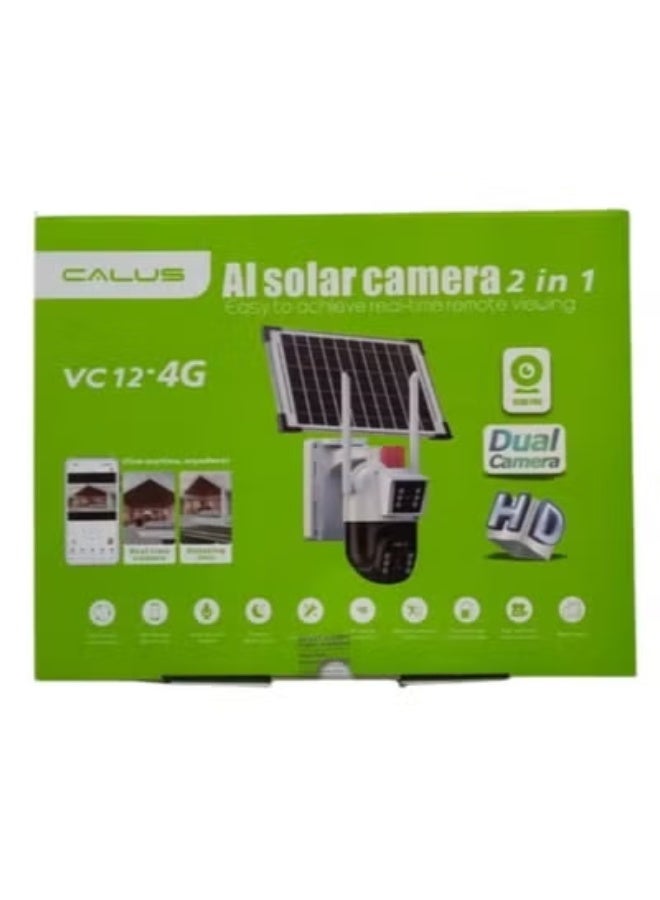 CALUS AI Solar Camera VC12 – 2-in-1 4G Dual Lens Security Camera with Full HD Video, Pan Tilt, Motion Detection, Two-Way Audio, Full-Color Night Vision, Solar Powered for Continuous Monitoring, Smart Remote Access – Black & White - Image 1