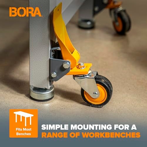 BORA Heavy Duty Workbench 4-Caster Set for Workshop Mobility, Swivel, Locking 155 Pound Non-Marking Rubber 3-inch Wheels, Total Weight Capacity of 620 pounds, Metal Foot Levers for Braking, PM-950 - Image 5