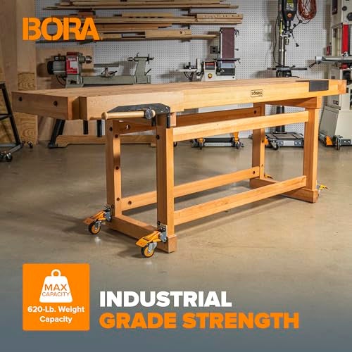BORA Heavy Duty Workbench 4-Caster Set for Workshop Mobility, Swivel, Locking 155 Pound Non-Marking Rubber 3-inch Wheels, Total Weight Capacity of 620 pounds, Metal Foot Levers for Braking, PM-950 - Image 3