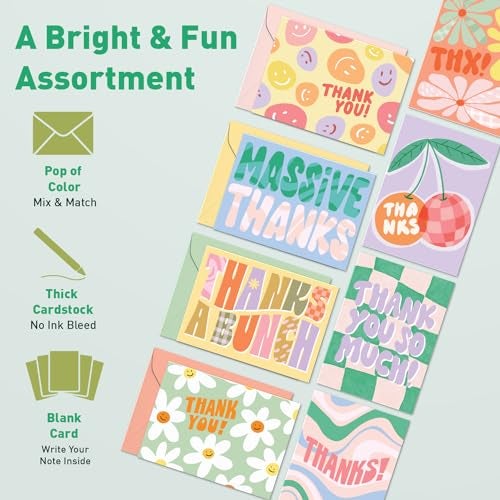Sweetzer & Orange S&O Thank You Cards with Envelopes - Blank Greeting sheets for Handwritten Messages - Set of 24 Thank You Notes and Envelopes - Assorted Decor Cards with Stylish Color covers to Mix & Match - Image 4