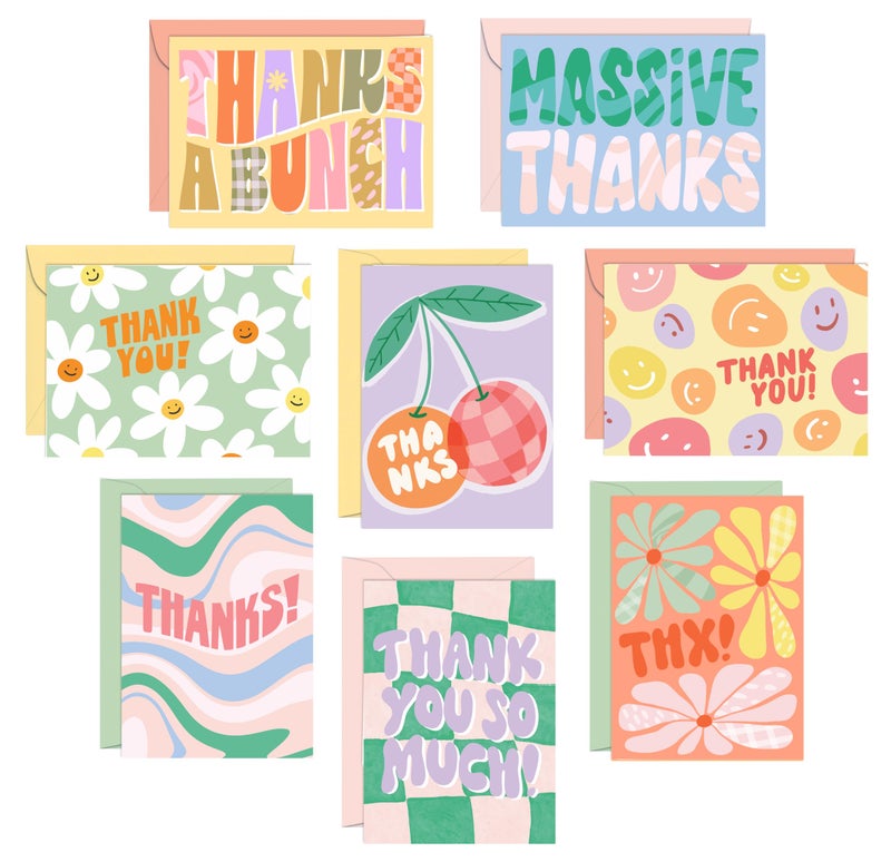 Sweetzer & Orange S&O Thank You Cards with Envelopes - Blank Greeting sheets for Handwritten Messages - Set of 24 Thank You Notes and Envelopes - Assorted Decor Cards with Stylish Color covers to Mix & Match - Image 1