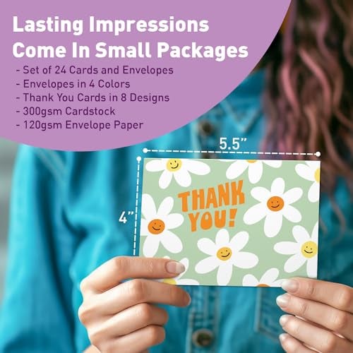 Sweetzer & Orange S&O Thank You Cards with Envelopes - Blank Greeting sheets for Handwritten Messages - Set of 24 Thank You Notes and Envelopes - Assorted Decor Cards with Stylish Color covers to Mix & Match - Image 3