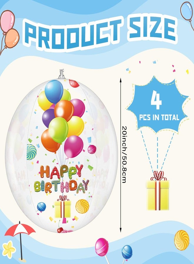 Silipull 4 Pcs 20 Inch Birthday Beach Ball Clear Inflatable Pool Balls Bulk Large Pool Birthday Party Decorations for Swimming Outdoor Water Games Adults Gift Favor - Image 2