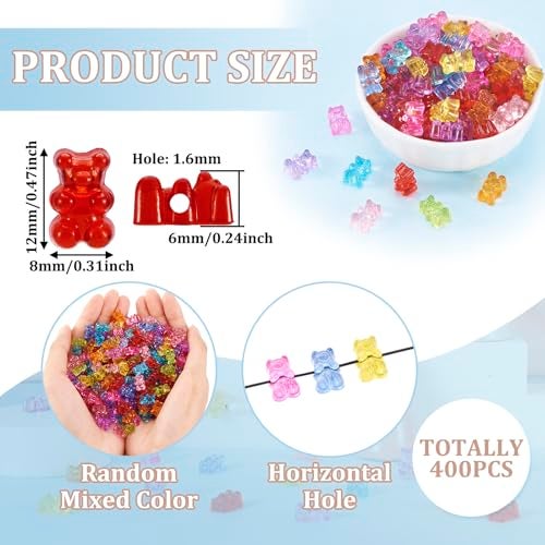 BB Beadthoven Beadthoven 400pcs Acrylic Bear Beads with Hole Transparent Gummy Bear Beads Bulk 12x8mm Assorted Cute Mini Candy Bear Pony Spacers for DIY Bracelet Earring Necklace Jewelry Making Supplies - Image 2