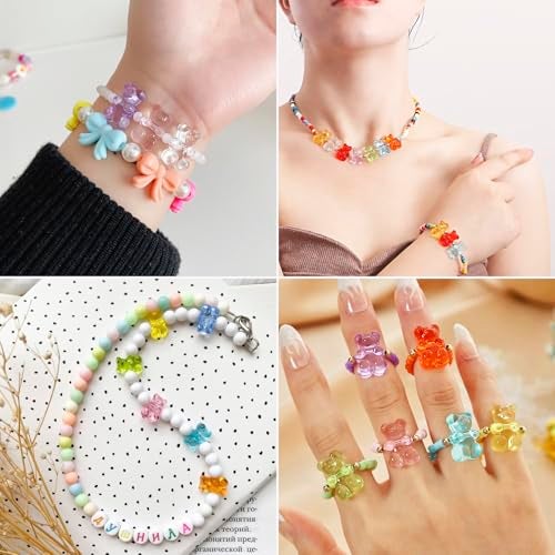 BB Beadthoven Beadthoven 400pcs Acrylic Bear Beads with Hole Transparent Gummy Bear Beads Bulk 12x8mm Assorted Cute Mini Candy Bear Pony Spacers for DIY Bracelet Earring Necklace Jewelry Making Supplies - Image 4