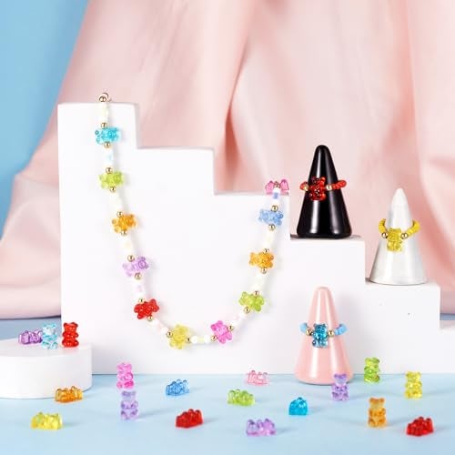 BB Beadthoven Beadthoven 400pcs Acrylic Bear Beads with Hole Transparent Gummy Bear Beads Bulk 12x8mm Assorted Cute Mini Candy Bear Pony Spacers for DIY Bracelet Earring Necklace Jewelry Making Supplies - Image 3