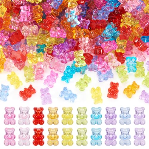 BB Beadthoven Beadthoven 400pcs Acrylic Bear Beads with Hole Transparent Gummy Bear Beads Bulk 12x8mm Assorted Cute Mini Candy Bear Pony Spacers for DIY Bracelet Earring Necklace Jewelry Making Supplies - Image 1