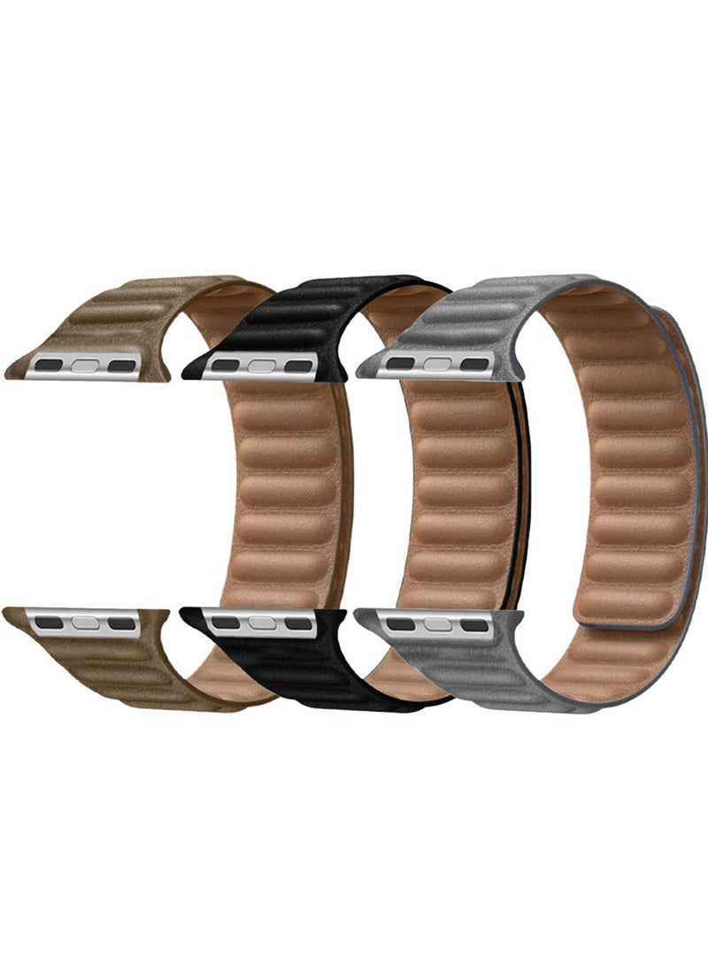 CATANES 3 Packs Replacement Band for Apple Watch Band 38mm 40mm 41mm (42mm Series 10) – Leather Link Strap Magnetic Loop Adjustable Bracelet - Image 1