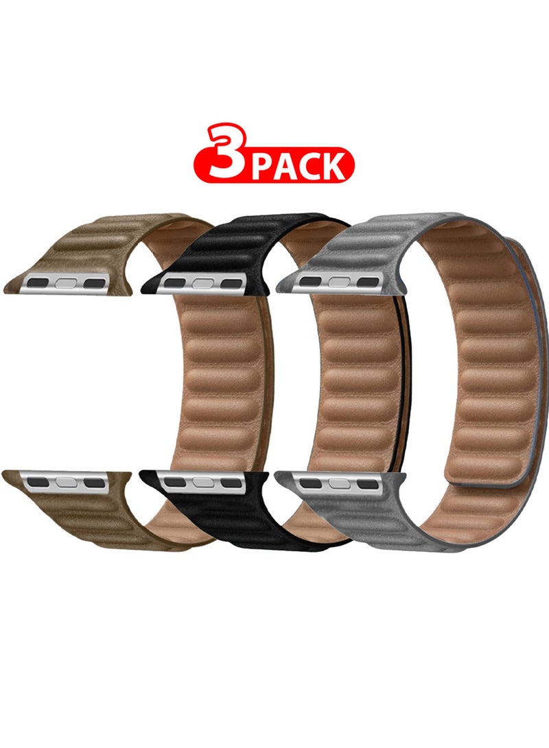 CATANES 3 Packs Replacement Band for Apple Watch Band 38mm 40mm 41mm (42mm Series 10) – Leather Link Strap Magnetic Loop Adjustable Bracelet - Image 2