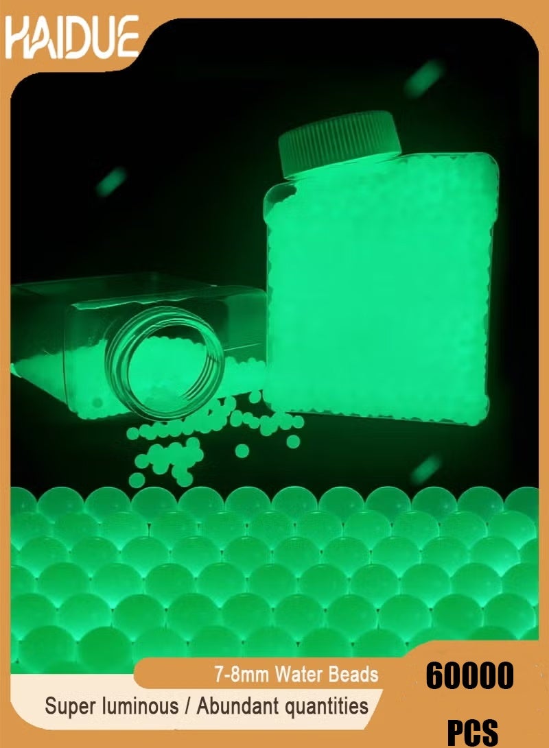 Haidue Gel Blaster Beads (60000pcs) 7-8mm Glow-in-the-Dark Water Beads Gel Balls Bullets – Non-Toxic Luminous Water Balls for Splatter Ball Gun - Image 1