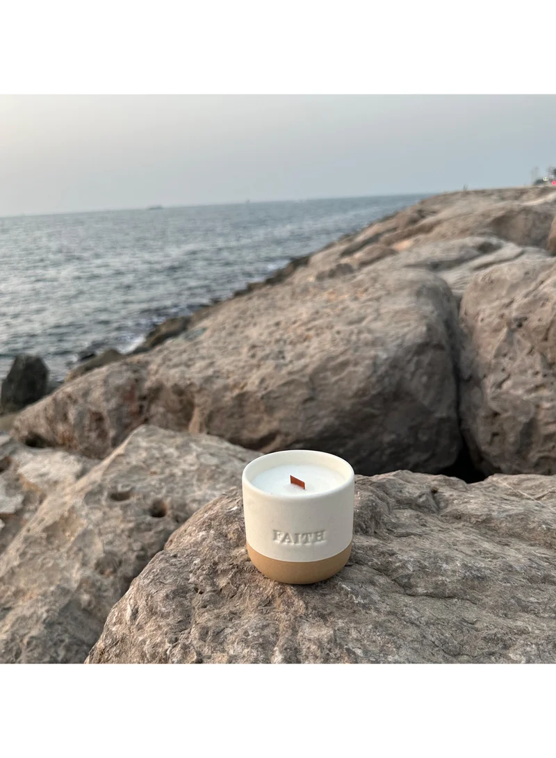 تحفة لوكس Tohfa Luxe Faith Handmade Ceramic Candle – Single | 175 ml | Handcrafted Ceramic Vessel with Wooden Wick