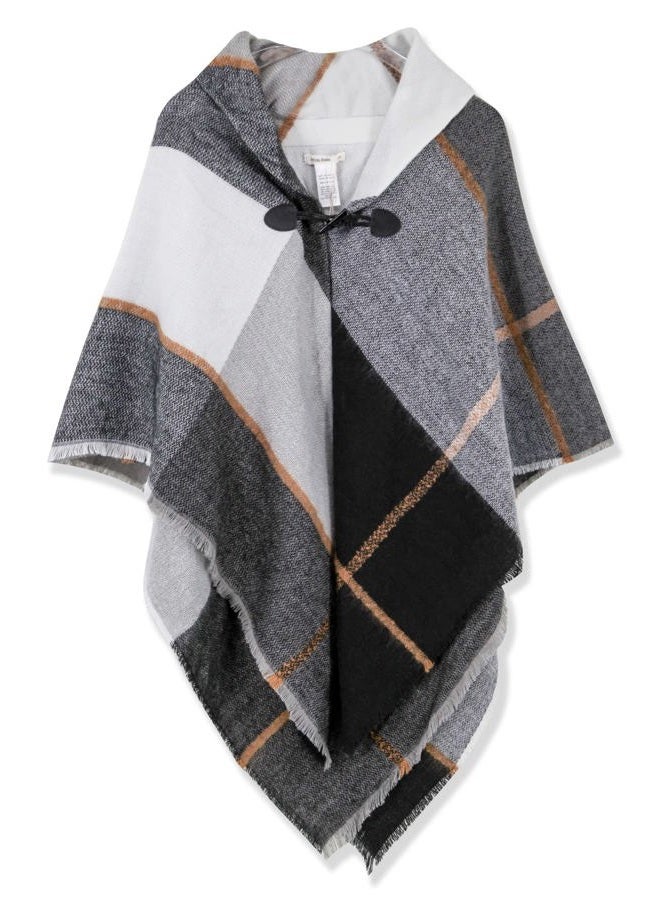 Moss Rose Women's Travel Plaid Shawl Wrap Open Front Poncho Cape for Fall Winter Holiday Gift, Raincloud, One size - Image 1
