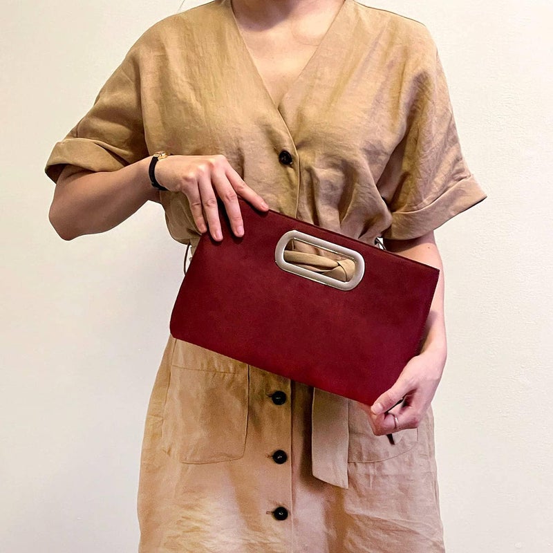 JNB Top Handle Faux Suede Clutch - Image 4