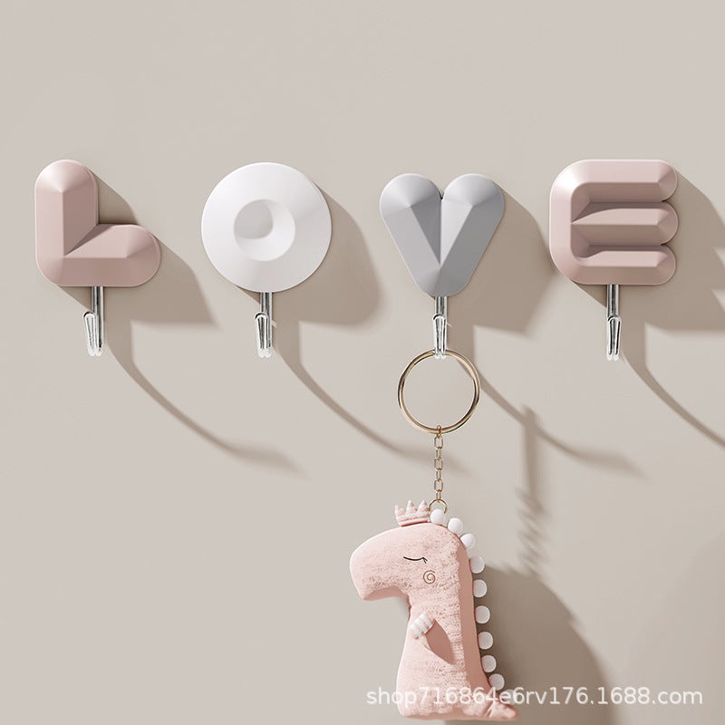 Light Luxury LOVE Plastic Letter Hook Creative No-Drill Adhesive Hook for Bedroom Bathroom Kitchen Door Wall - Image 1