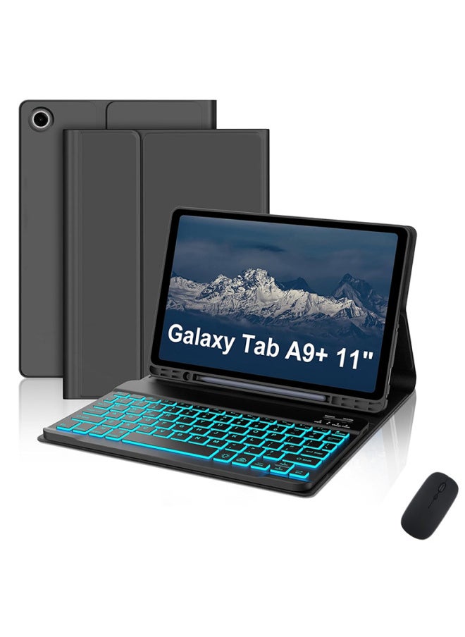 Generic - For Samsung Tablet A9Plus11 Inch Protective Case Backlit Bluetooth Keyboard Pen Slot Leather Case Spanish-Color:Tianyun Blue Leather Case + Pearl White Square Cap Backlight Keyboard + Mouse-Product Type:Samsung Tab A9 Plus 11inch /sm-x210/x216/x218 - Image 1