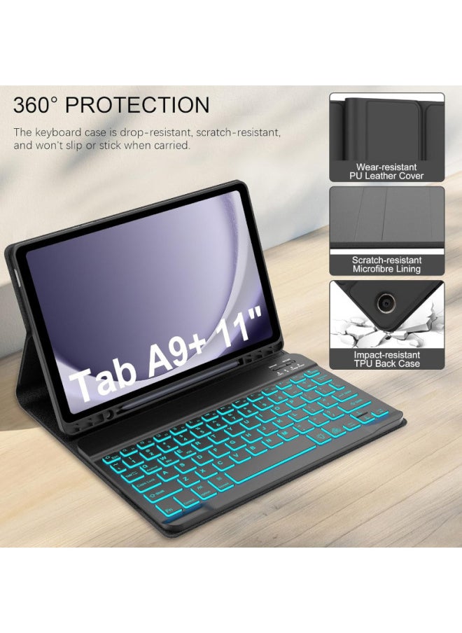 Generic - For Samsung Tablet A9Plus11 Inch Protective Case Backlit Bluetooth Keyboard Pen Slot Leather Case Spanish-Color:Tianyun Blue Leather Case + Pearl White Square Cap Backlight Keyboard + Mouse-Product Type:Samsung Tab A9 Plus 11inch /sm-x210/x216/x218 - Image 1