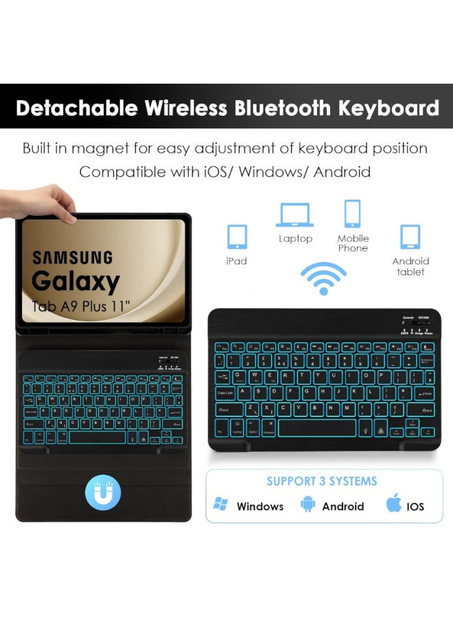 Generic - For Samsung Tablet A9Plus11 Inch Protective Case Backlit Bluetooth Keyboard Pen Slot Leather Case Spanish-Color:Tianyun Blue Leather Case + Pearl White Square Cap Backlight Keyboard + Mouse-Product Type:Samsung Tab A9 Plus 11inch /sm-x210/x216/x218 - Image 1