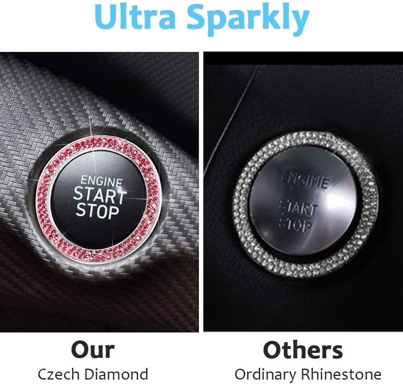ToBeQueen Crystal Rhinestone Ring for Car Bling Decal for Vehicle 2Pcs Auto Engine Start Stop Decoration for Women Girl,Interior Ring Push to Start Bling Pink - Image 3