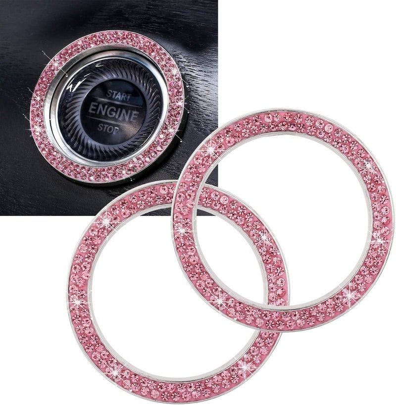 ToBeQueen Crystal Rhinestone Ring for Car Bling Decal for Vehicle 2Pcs Auto Engine Start Stop Decoration for Women Girl,Interior Ring Push to Start Bling Pink - Image 1