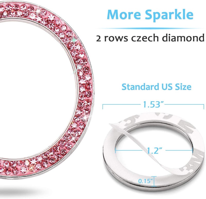 ToBeQueen Crystal Rhinestone Ring for Car Bling Decal for Vehicle 2Pcs Auto Engine Start Stop Decoration for Women Girl,Interior Ring Push to Start Bling Pink - Image 4