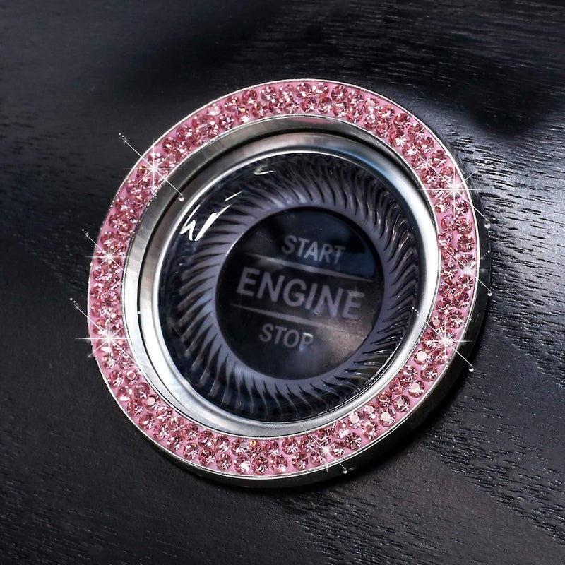 ToBeQueen Crystal Rhinestone Ring for Car Bling Decal for Vehicle 2Pcs Auto Engine Start Stop Decoration for Women Girl,Interior Ring Push to Start Bling Pink - Image 5