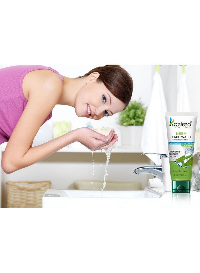 KAZIMA Neem Face Wash (Pack Of 3 Each 100Ml) With Tulsi & Tea Tree For Anti Pollution, Remove Anti Acne Pimples Scars, Nourishes Skin + Pore Purifying Skin Defense  - Image 3