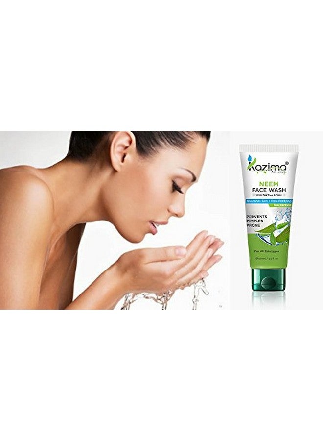 KAZIMA Neem Face Wash (Pack Of 3 Each 100Ml) With Tulsi & Tea Tree For Anti Pollution, Remove Anti Acne Pimples Scars, Nourishes Skin + Pore Purifying Skin Defense  - Image 2
