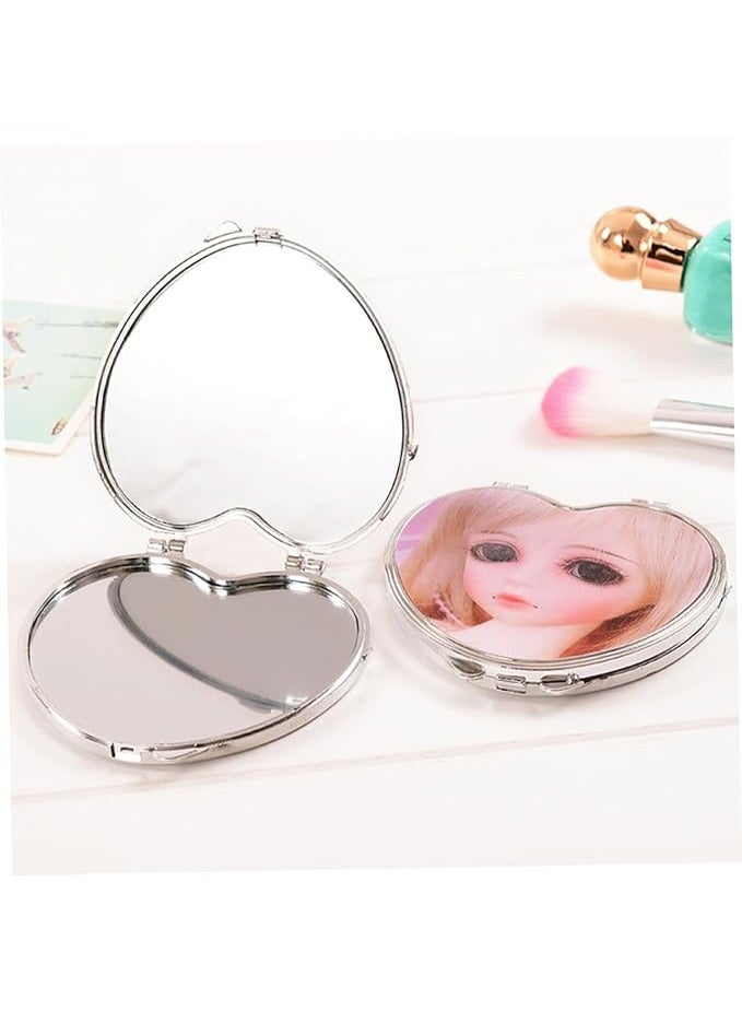 Compact Heart Mirror, Anime Girl Design, Silver, Portable Travel Makeup Mirror Multi-Shape - Image 3
