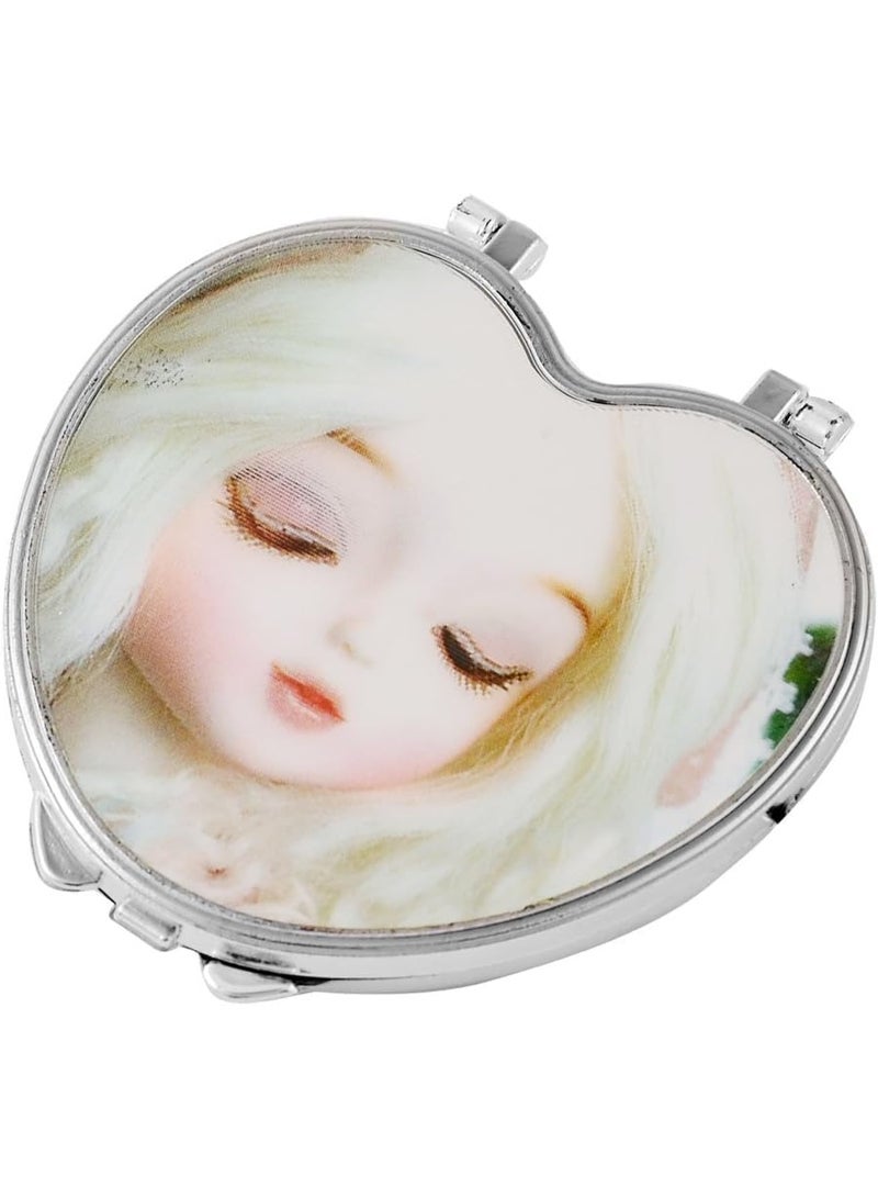 Compact Heart Mirror, Anime Girl Design, Silver, Portable Travel Makeup Mirror Multi-Shape - Image 4