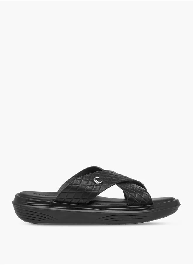 لو كونفورت Men's Textured Slip-On Cross Strap Sandals