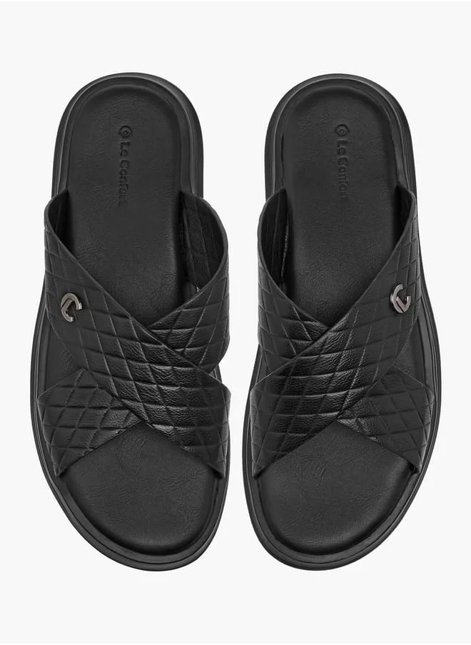لو كونفورت Men's Textured Slip-On Cross Strap Sandals