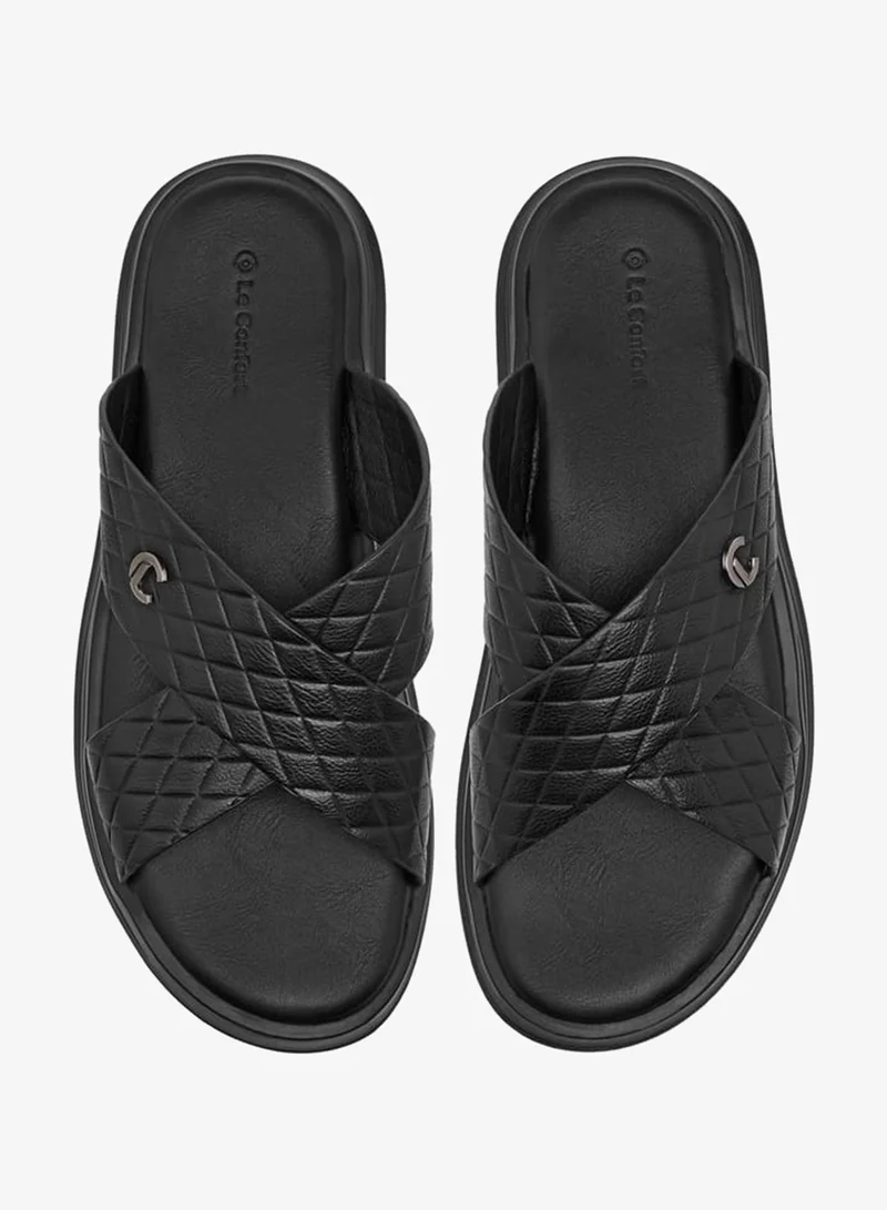 لو كونفورت صنادل رجالي بنقوش جلد بحزام متقاطع سهل الارتداء