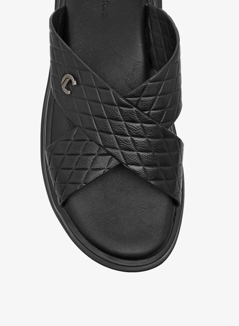 Le Confort BLACK Men's Textured Slip-On Cross Strap Sandals Ramadan Collection for Men | Best Price UAE