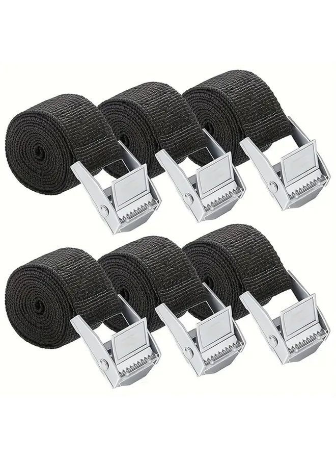 6pcs Zinc Alloy Ratchet Tie Down Straps Heavy Duty Nylon Webbing For Cargo Transport - Image 1