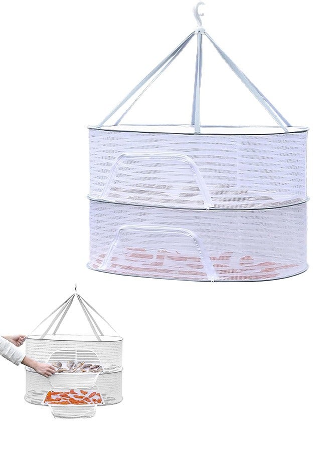 2 Layer Hanging Drying Mesh for Dry Clothes Basket,Foldable for Plants,Drying Fish, Foods Hanging Drying  Net (White, 2 Layer) - Image 1