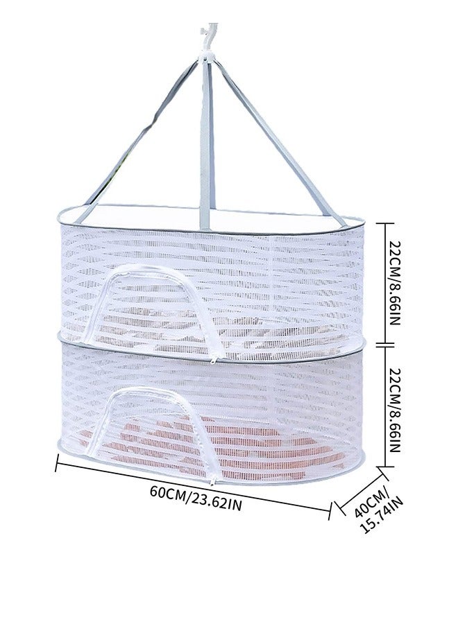 2 Layer Hanging Drying Mesh for Dry Clothes Basket,Foldable for Plants,Drying Fish, Foods Hanging Drying  Net (White, 2 Layer) - Image 2
