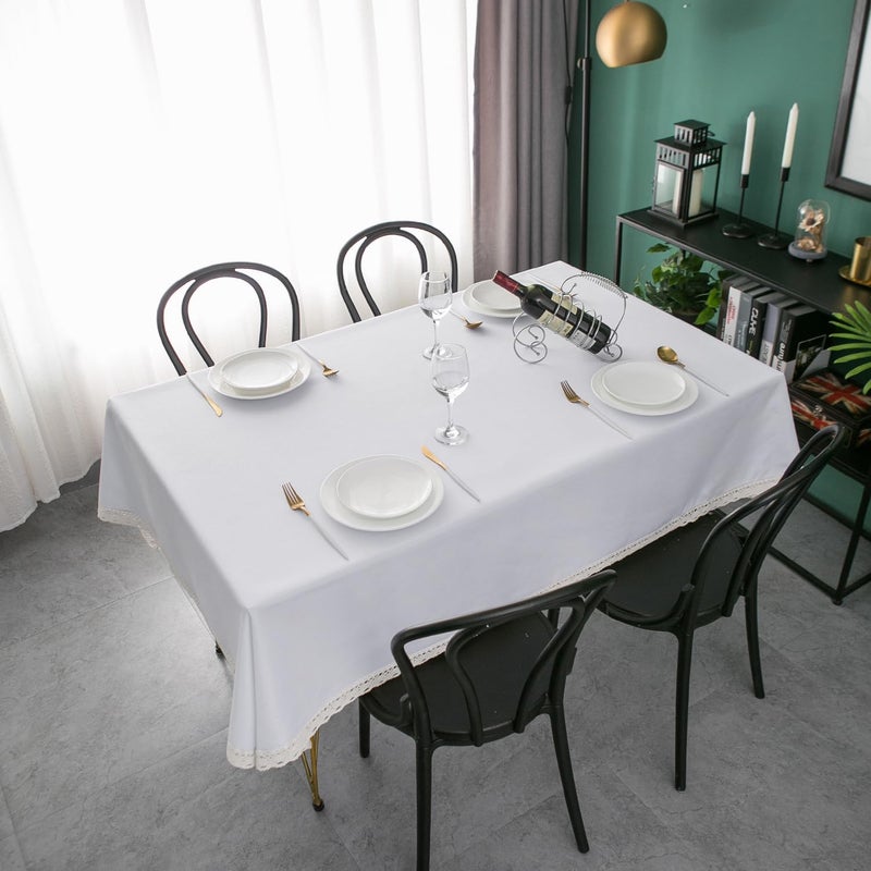 ehousehome faux linen tablecloth مع تقليم الدانتيل - مقاوم للماء/مقاومة للبقع/مقاومة/تجاعيد خالية - Image 2