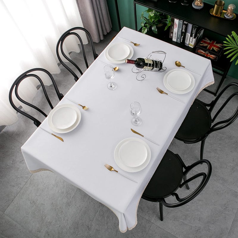 ehousehome faux linen tablecloth مع تقليم الدانتيل - مقاوم للماء/مقاومة للبقع/مقاومة/تجاعيد خالية - Image 4