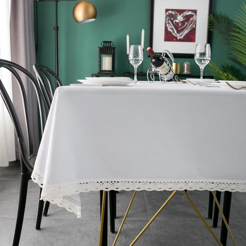 ehousehome faux linen tablecloth مع تقليم الدانتيل - مقاوم للماء/مقاومة للبقع/مقاومة/تجاعيد خالية - Image 3