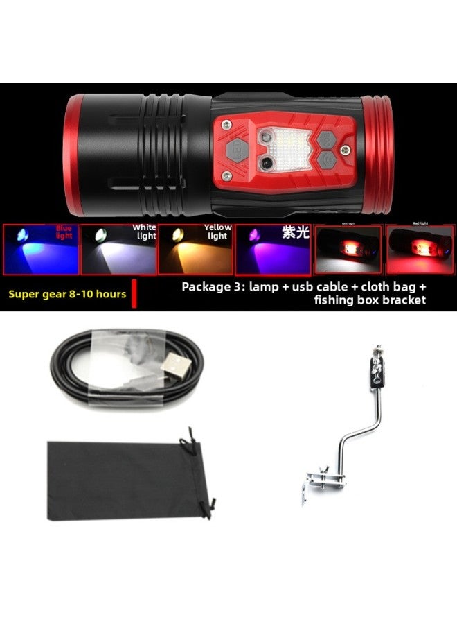2023 New LED High Power Four Light Source Night Fishing Light USB Charging Induction Red Blue Light Strong Light Fishing Light