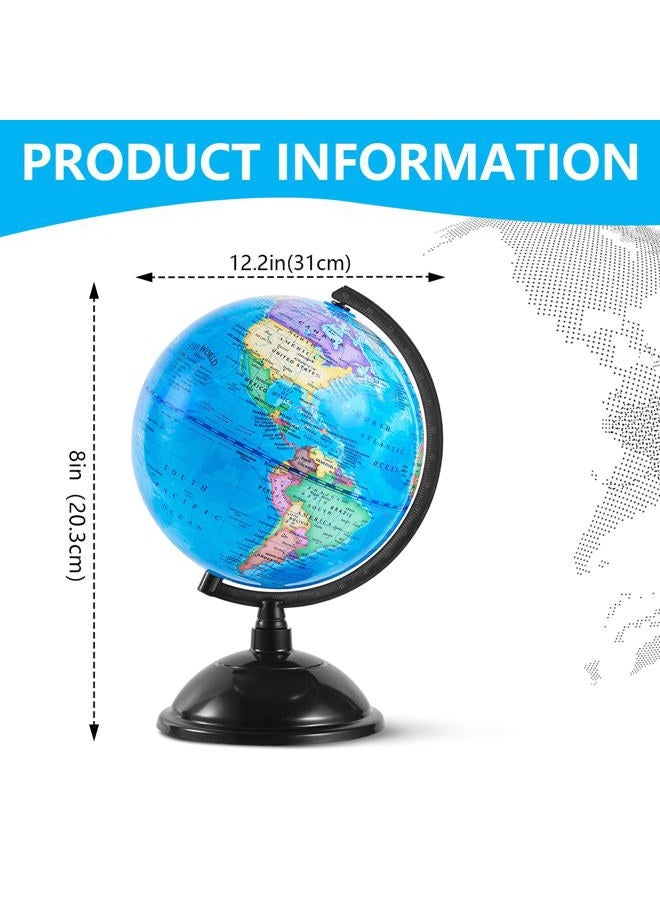 KISEER 8 Inch World Globe with Stand Rotating Earth Spinning Globe for Kids Geography Classroom Education or Decorations (Blue) - Image 2