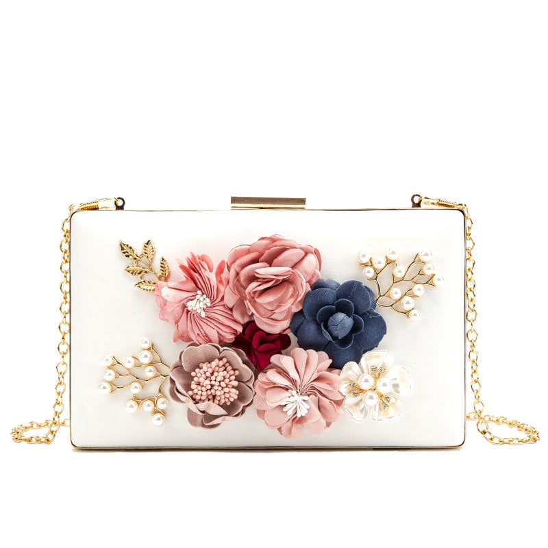 Fashion Flower Evening Bag Clutch Bag Party Banquet Evening Bag Chain Shoulder Bag Stereo Small Square Bag - Image 3