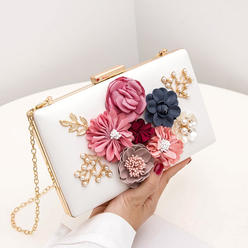 Fashion Flower Evening Bag Clutch Bag Party Banquet Evening Bag Chain Shoulder Bag Stereo Small Square Bag - Image 2