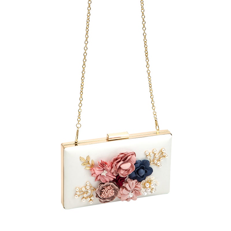 Fashion Flower Evening Bag Clutch Bag Party Banquet Evening Bag Chain Shoulder Bag Stereo Small Square Bag - Image 5