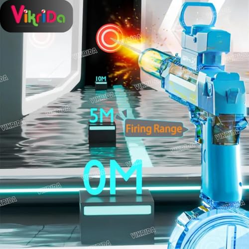 VikriDA 2-in-1 Automatic & Manual Electric Water Gun with LED Flashing Lights 500CC Water Blaster up to 32 ft Range Free Extra Rechargeable Battery & 111 Magic Balloons Poolside Water Play Toy - Image 4